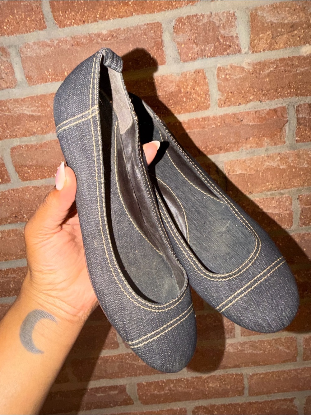 GAP Dark Blue Denim Ballet Flats with Contrast Stitching